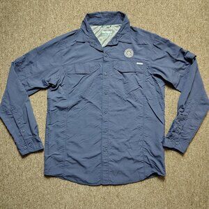 COLUMBIA Silver Ridge Shirt Men M Blue Long Sleeve Button Up Boy Scouts BSA